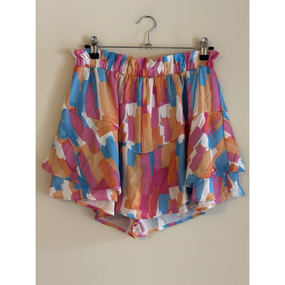 Pink Lily Shorts Womens M Multicolor Abstract Ruffle Tiered Paperbag